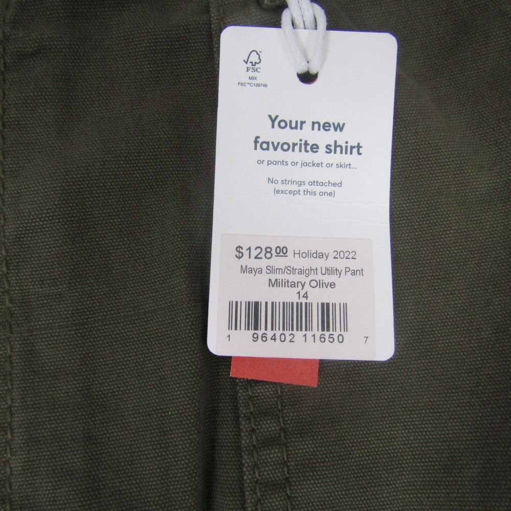 Marine Layer NEW NWT Womens 14‎ Olive Green Maya Slim Straight Utility Pants - Picture 2 of 5